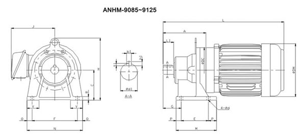 ADC系列擺線減速機尺寸圖表ANHM-9085~9125