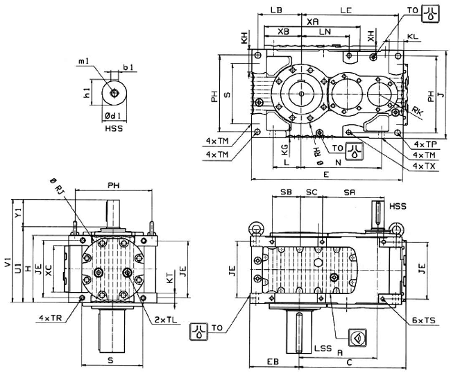 MC系列硬齒面中型齒輪減速機(jī)安裝尺寸(2級斜齒輪減速器垂直安裝)