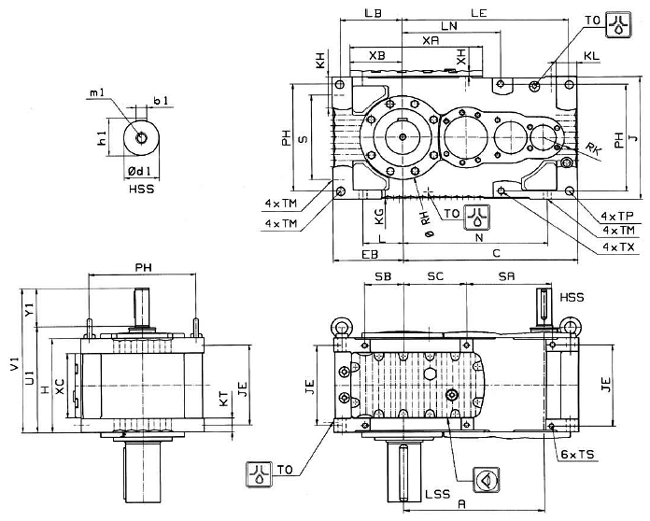 MC系列硬齒面中型齒輪減速機(jī)安裝尺寸(3級斜齒輪減速器垂直安裝)