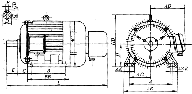 YR系列(IP44)三相異步電動(dòng)機(jī)外形尺寸(H132~355mm)